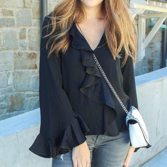 Black Ruffle Bell Sleeve Top - Picture 4 of 8